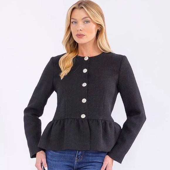 Jackets & Blazers - Elegant Black Peplum Tweed Jacket NWT